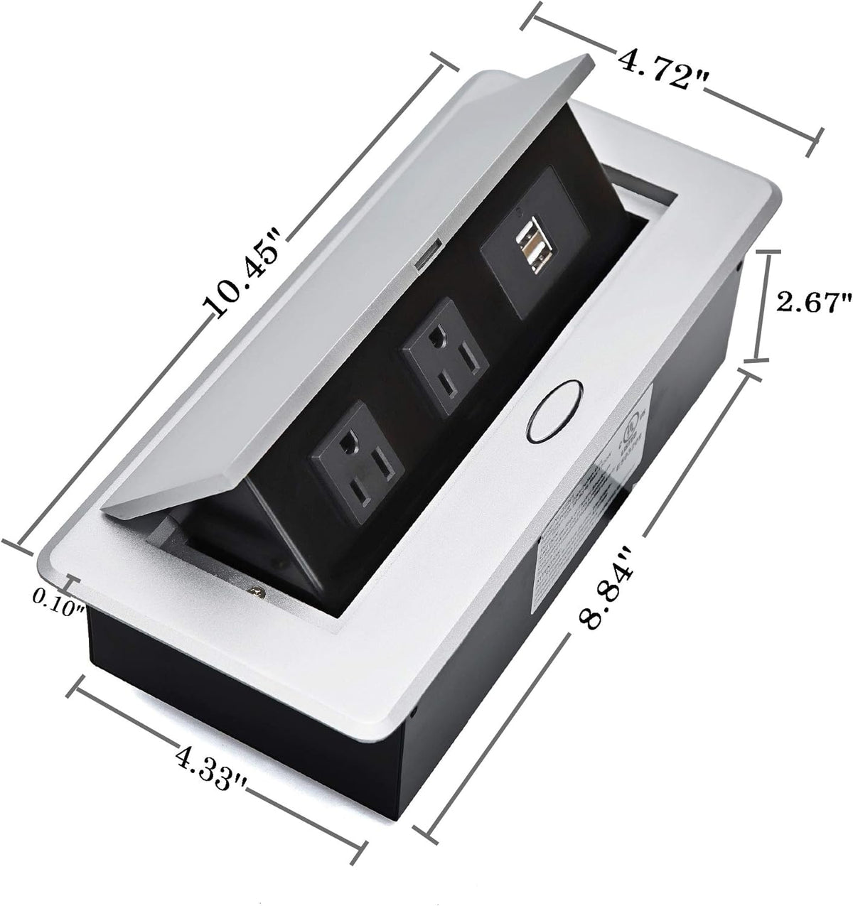 UL Approval Power Strip, Hidden Pop Up Outlet Table Connection Box, Desktop Socket with 2 Outlets & 2 USB Charging Ports for Conference Room Countertop (Silver)