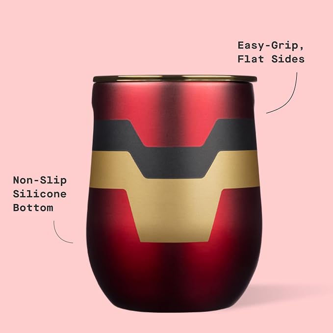Corkcicle Stemless Insulated Wine Glass Tumbler - Beverages Cold 6 Hours & Hot 3 Hours - Stainless Steel - Easy-Grip - Summer Drinkware Gift - Keeps Drinks Ice - 12 oz - Captain Marvel