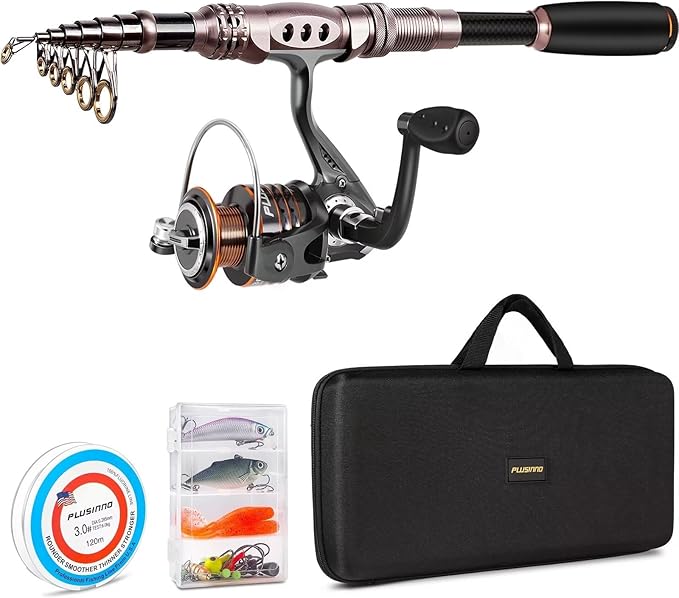 PLUSINNO Fishing Rod and Reel Combos Carbon Fiber Telescopic Fishing Pole