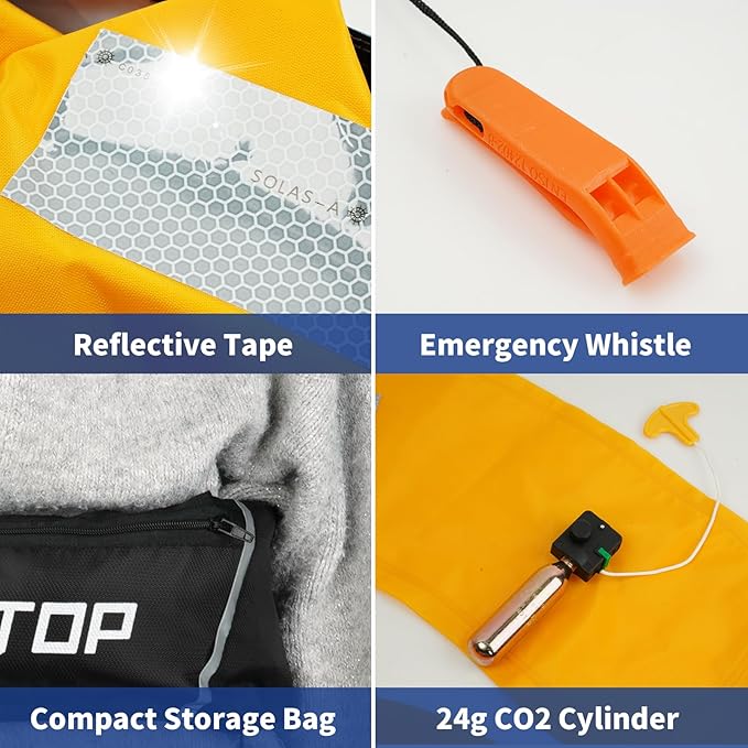 Owntop Manual Inflatable Belt Pack, Adults Swim Jacket with Blowpipe & Whistle, 24g CO2 Cylinder Included, Low Profile for Kayaking, Fishing, Paddle Sports