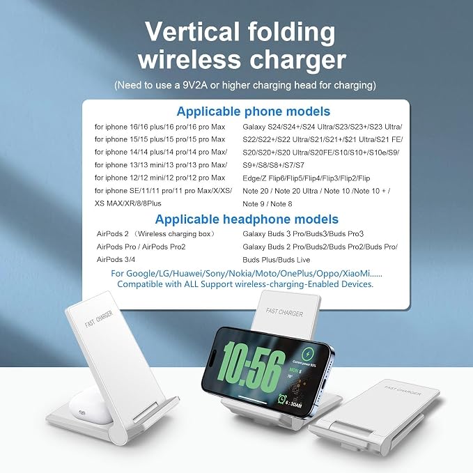 25W Wireless ChargerFoldable 2 in 1 Wireless Charging Station for Apple iPhone 16/16 Pro/15/14/13/12/11/Plus/SE/X/AirpodsPDKUAI 15W Fast Dual Wireless Induction Charge Stand for Samsung/LG