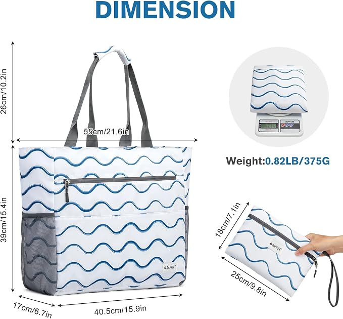 G4Free Beach Bag, Waterproof Sandproof Beach Tote Bag, Large Capacity Foldable