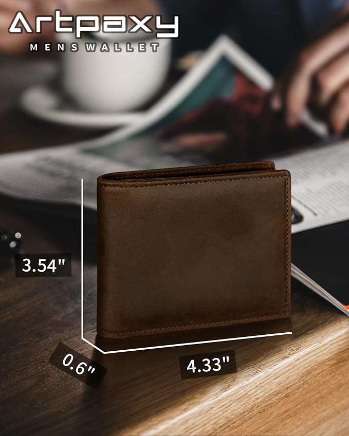Mens Wallet Genuine Leather Bifold RFID Blocking Wallet