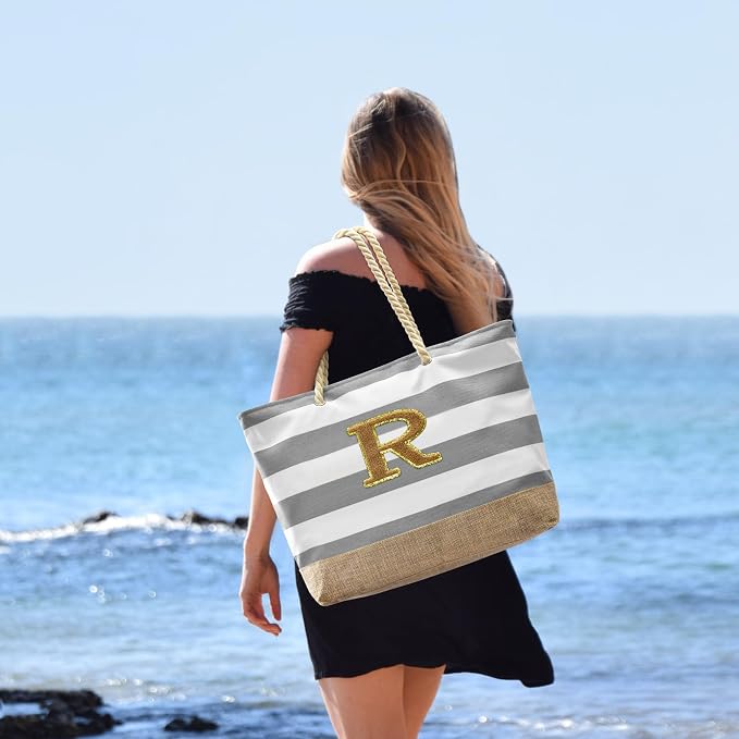 Becokan Beach Bag Initial Beach Tote