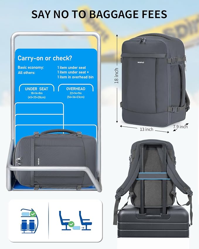 ECOHUB Travel Backpack for Men Women, Carry on Backpack