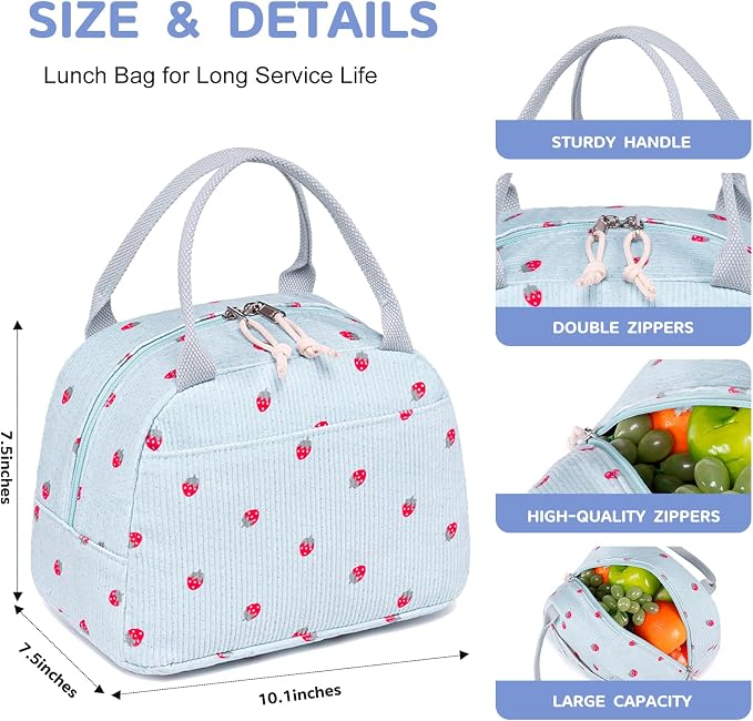 Bluboon Lunch Bag for Women Men Cute Corduroy Lunch Tote Bags Reusable