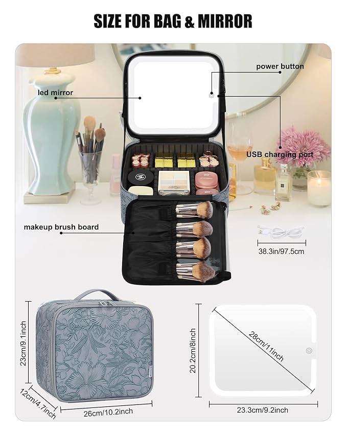 Relavel Travel Makeup Bag With LED Mirror