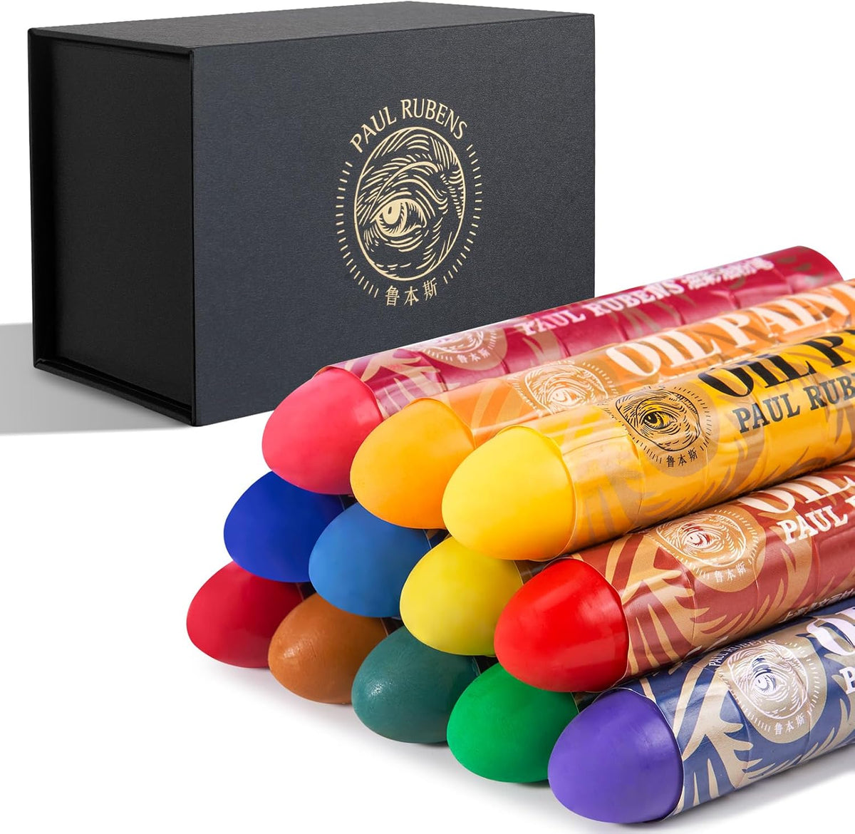 Paul Rubens Large Oil Pastels Set - 12 Colors B (0.79" x 4.72" Jumbo Sticks), Vibrant Colors, Creamy Texture and Blends Easily for Artists, Students and Professionals, Ideal for Filling in Large Areas