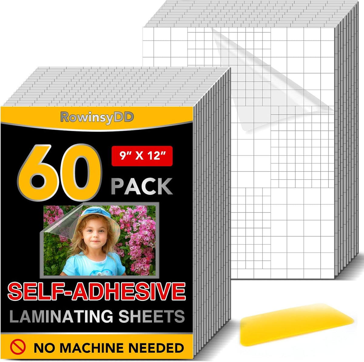 60 PCS Self-Adhesive Laminating Sheets, 9 x 12 Inches Self Adhesive Contact Paper, No Heat No Machine Needed Self Sealing Laminate Sheets