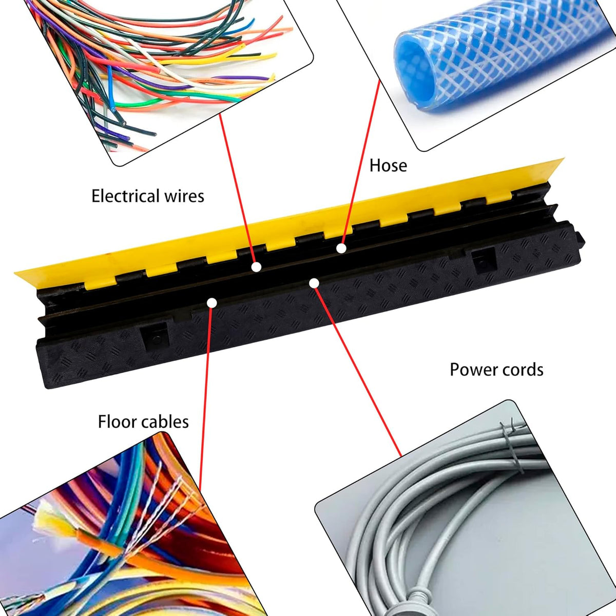 Rubber Cable Ramp Cord Cover Cable Protector Ramps Wire Hose Protective 22000Lbs Load Capacity Traffic 2 Channel Speed Bump for Asphalt Concrete Gravel Driveway Indoor Outdoor, 3 Packs