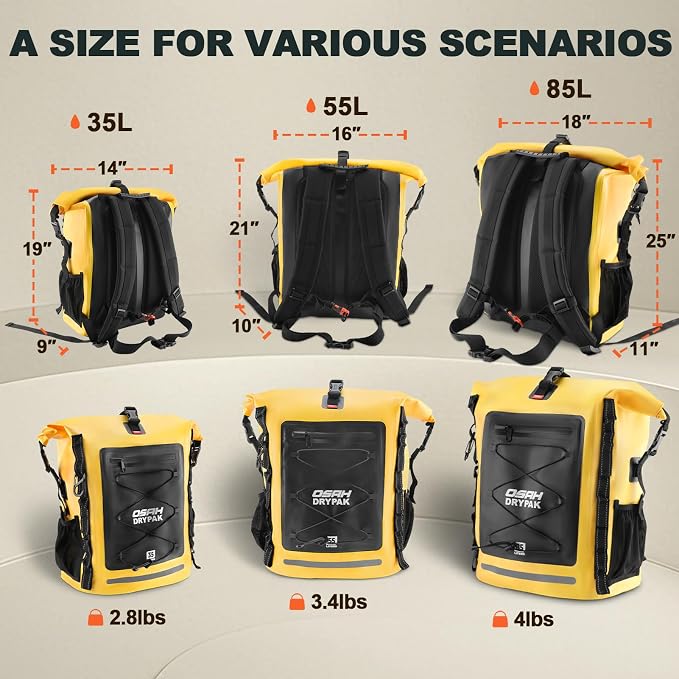 Waterproof Backpack Dry Bag 35L/55L/85L– Heavy Duty Roll-Top Hiking Backpack