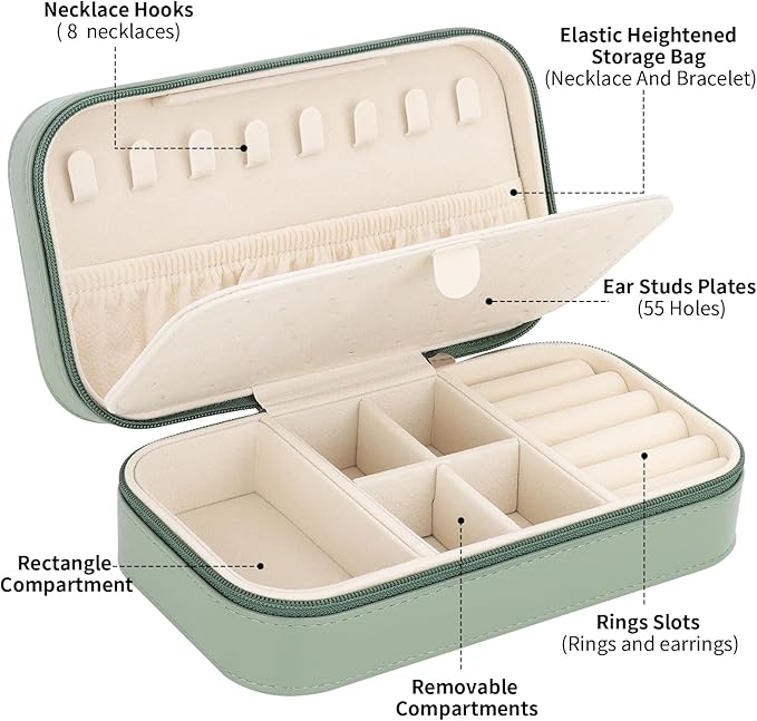 DesignSter Travel Jewelry Box, PU Leather Portable Jewelry Case, Small Jewelry