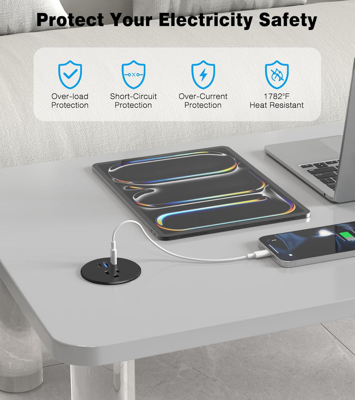 2 Pack Desk Grommet Power Outlet, 2.5 inch Desktop Recessed Outlet with 20W Fast Charging USB-C Port, Flush Mount Outlet for Conference Rooms, Office Tables, Furniture(ETL Listed)
