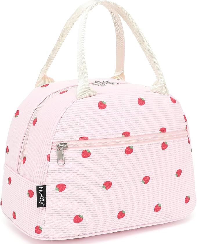 FlowFly Insulated Lunch Bag for Women – Corduroy Lunch Tote Box, Cute Cooler