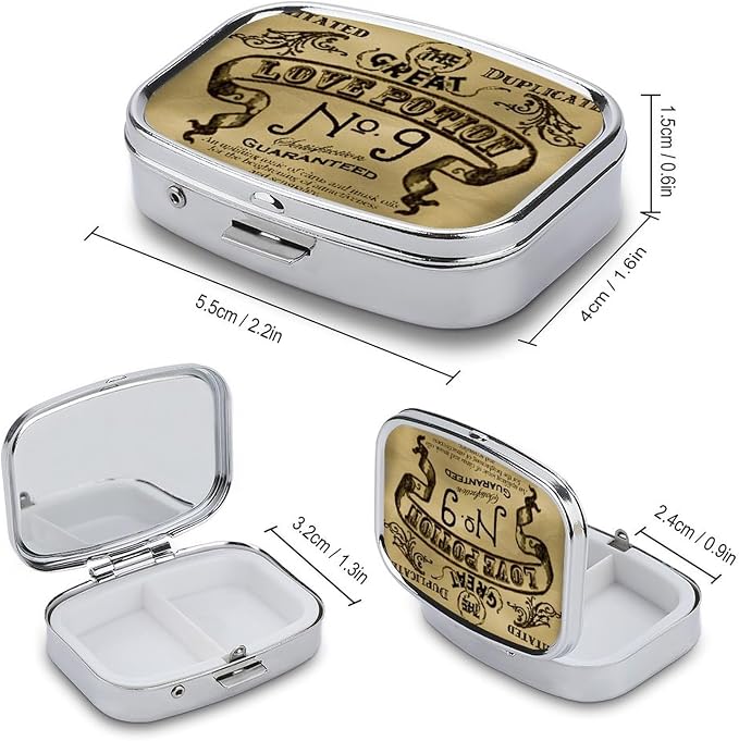 Metal 2 Compartment Pill Organizer Travel Friendly Portable Compact Pill Box