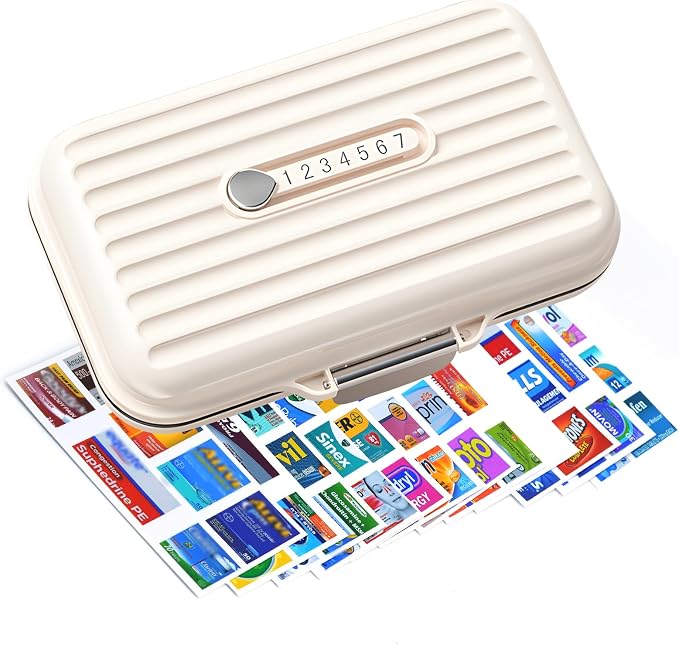 Travel Pill Organizer Box with Medicine Labels, 7 Compartments Portable Pill