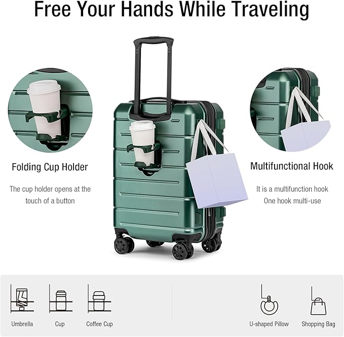 KYME Green Carry On Luggage 22x14x9 Airline Approved Expandable 20 Inch