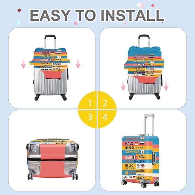 ANNA QUEEN Funny Multilingual Greetings Luggage Cover, Suitcase Protector