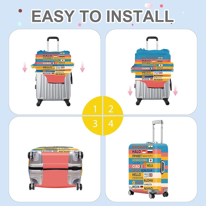 ANNA QUEEN Funny Multilingual Greetings Luggage Cover, Suitcase Protector