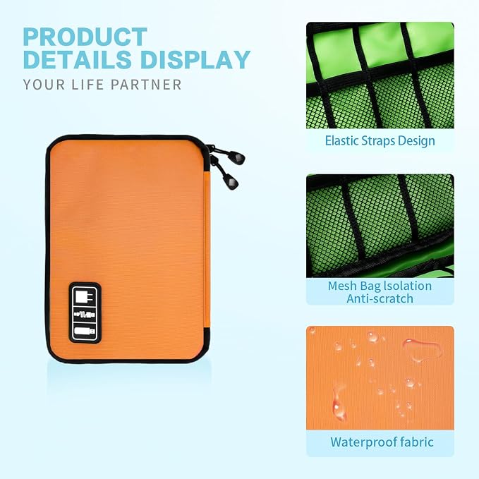 Electronics Travel Organizer, Portable Waterproof Electronic Travel Storage Bag