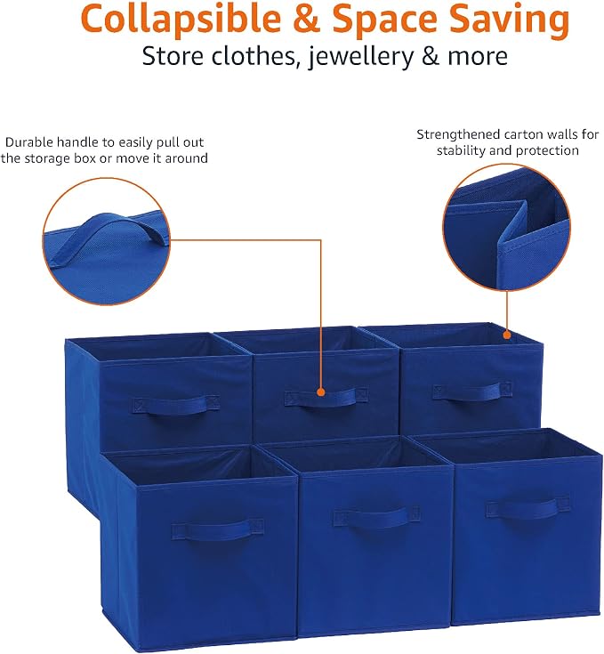 Amazon Basics Cube Organizer Storage Bins Handles, Collapsible Fabric,