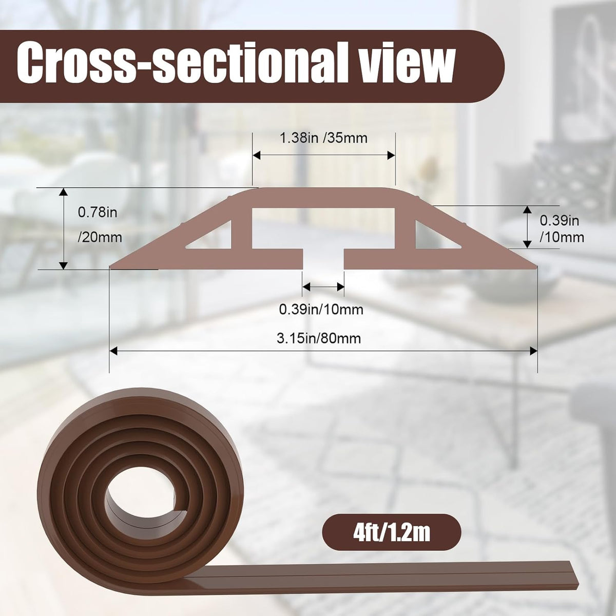 Eapele 4 ft Floor Cord Cover Heavy Duty Cable Protector, Cord Covers for Wires on Floor, Floor Cable Cover Easy to Unroll Prevent Trip Hazard for Home Office or Outdoor Settings (Brown)