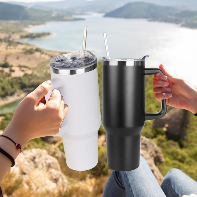 SYACOT 40 oz Tumbler with Handle and Straw Stainless Steel Insulated Tumbler Leak Proof Lid and Straw Lid Reusable Travel Mug Coffee Mug Cup Dishwasher Safe Keep Drinks Cold and Hot (Winter White)