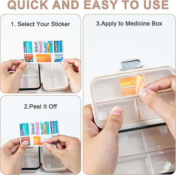 Travel Pill Organizer Box with Medicine Labels, 7 Compartments Portable Pill