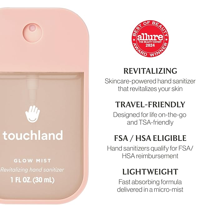 Touchland Glow Mist Revitalizing Hand Sanitizer Spray, Rosewater scented