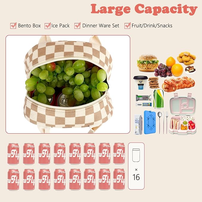 FlowFly Lunch Bag for Women Insulated Lunch Box Corduroy Lunch Tote Cooler for