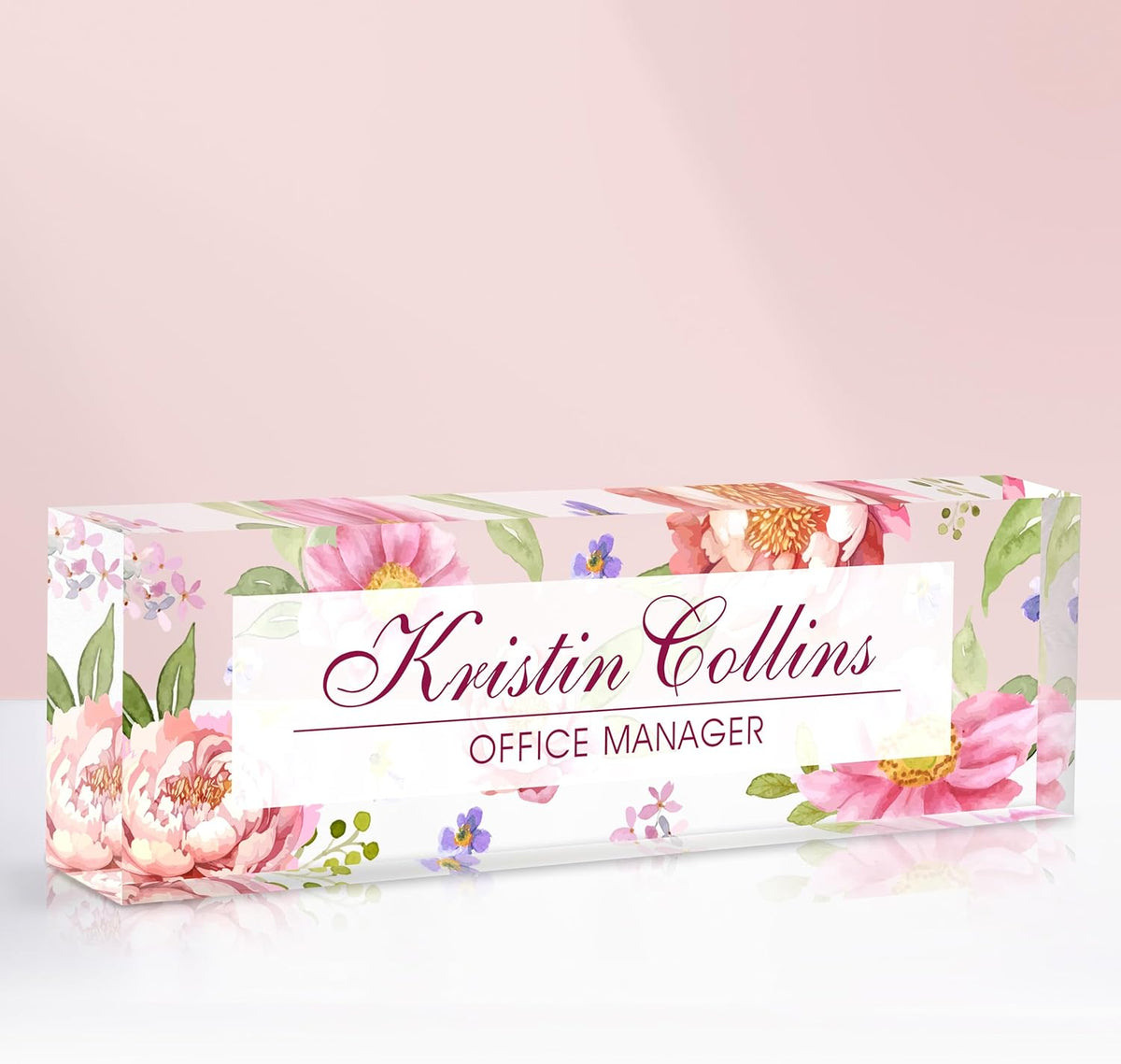 Custom Name Plate for Desk, Acrylic Office Decor For Women Men, Personalized Office Desk Accessories, Teacher Employee Appreciation Gifts For Social Worker Boss Coworkers (Flowers-3)