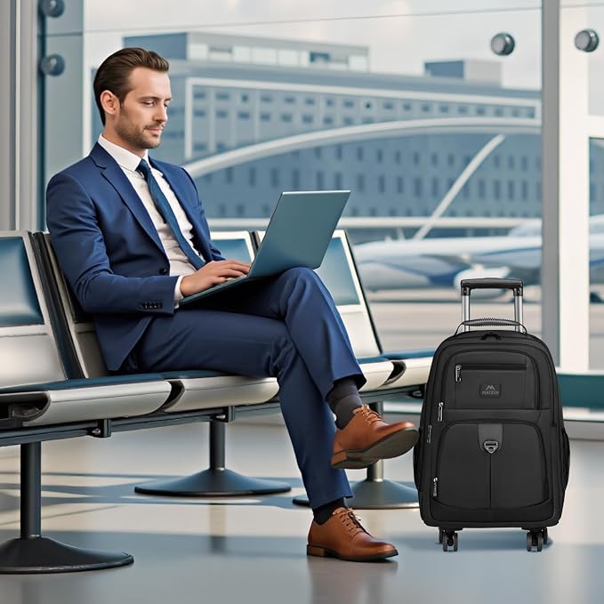 MATEIN Rolling Backpack with 4 Wheels, 17 inch Roller Travel Laptop Backpack