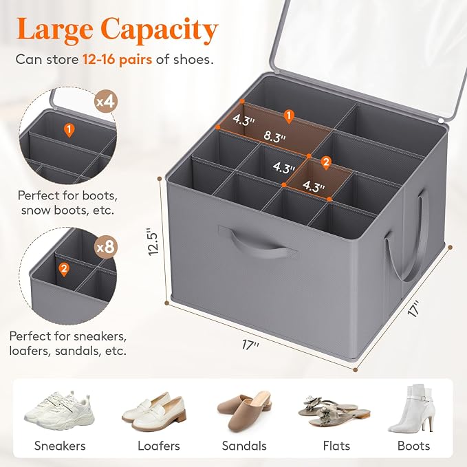 Lifewit Shoe Storage Organizer for Closet, Fits 12-16 Pairs, Large Shoe Box