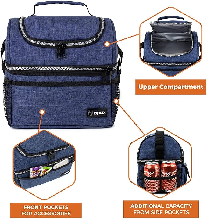 OPUX Lunch Box For Men Women, Insulated Large Lunch Bag Adult Work, Double