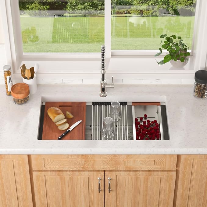 Lordear 36 Inch Undermount Kitchen Sink Double Bowl Stainless Steel Kitchen