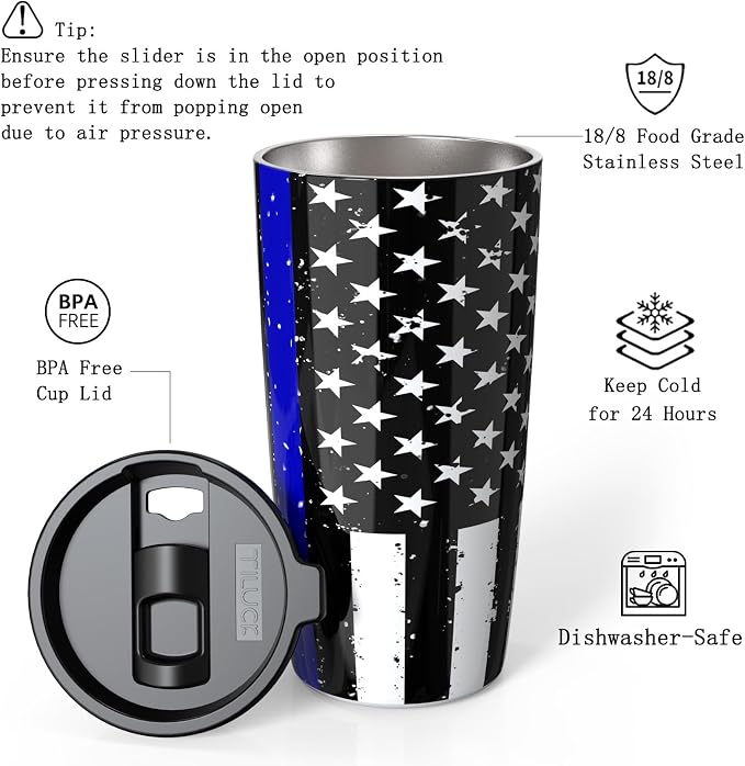 TILUCK 20 oz Insulated Tumbler with BPA-Free Lid, Stainless Steel Vacuum Travel Coffee Mug, Double Wall Coffee Tumbler（20oz，BlackFlag）