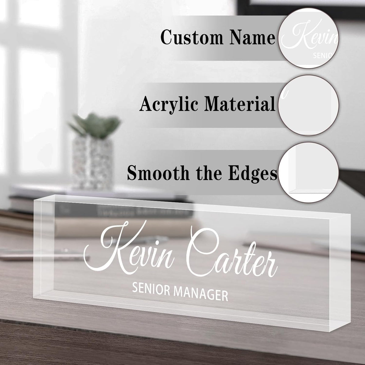 Name Plate for Desk Personalized, Acrylic Desk Decorations, Employee Appreciation Gifts, Custom Office Gifts for Coworkers, Boss, Teacher, Nurse (Engraving 01)