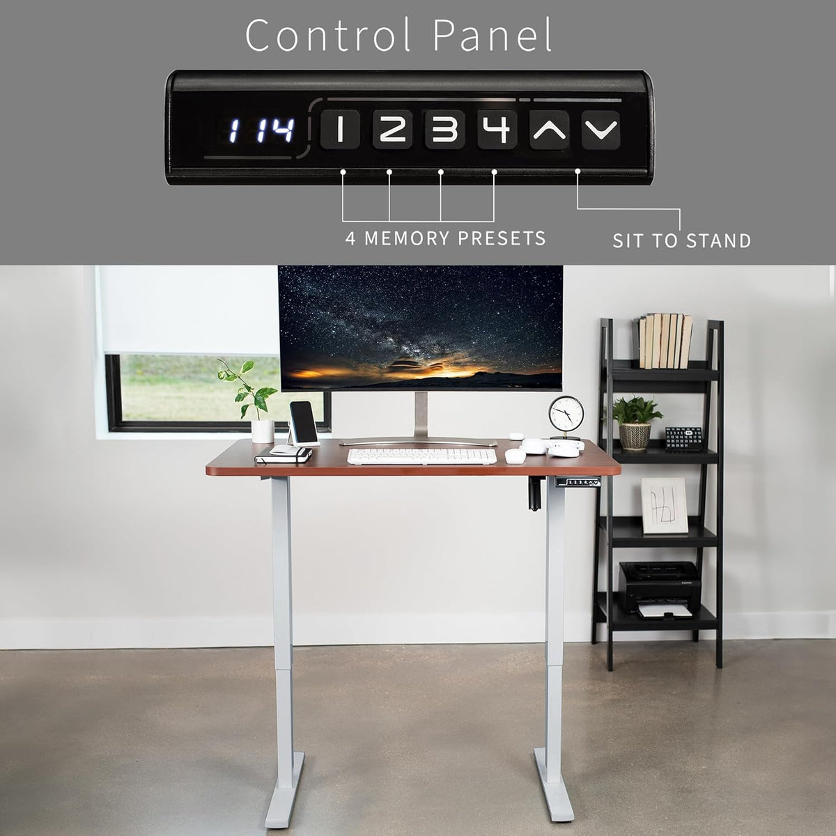 VIVO Electric 48 x 30 in Standing Desk, Memory Height Adjustment, 1B Series, One-Piece Dark Walnut Top, Gray Frame, DESK-KIT-1G5D