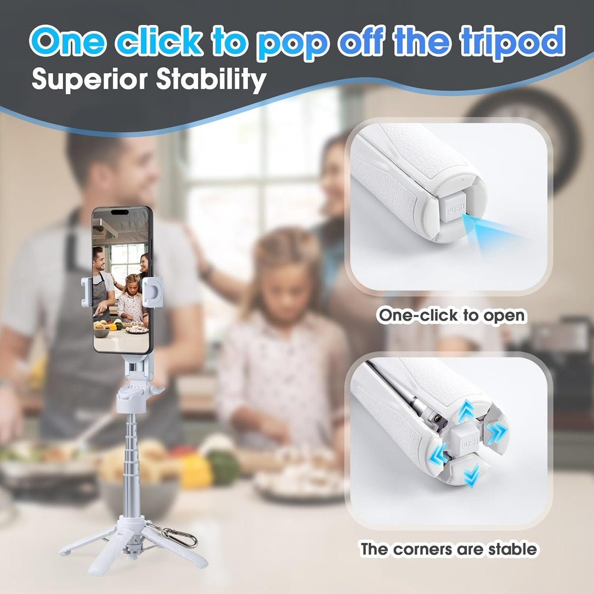 Magnetic Tripod for Phone,2 in 1 for Magsafe Stand＆ Clip Portable Pocket Size Selfie Stick for Android/iPhone,Phone Holder with Wireless Rechargeable Remote Control for Photography, Live Streaming