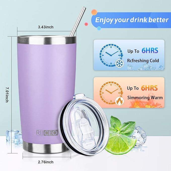 20oz Tumbler with Straw and Brush, Stainless Steel Vacuum Insulated tumbler
