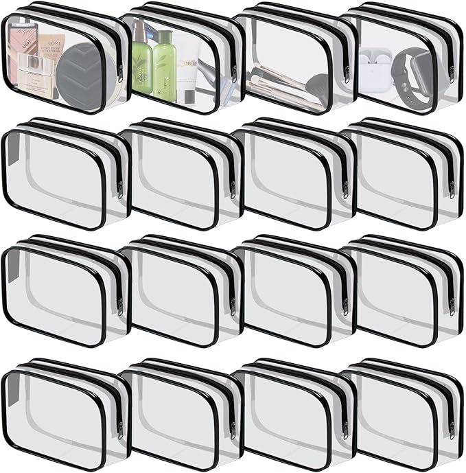 16 Pieces Clear Cosmetic Bags PVC Clear Makeup Bags TSA Approved Toiletry Bag