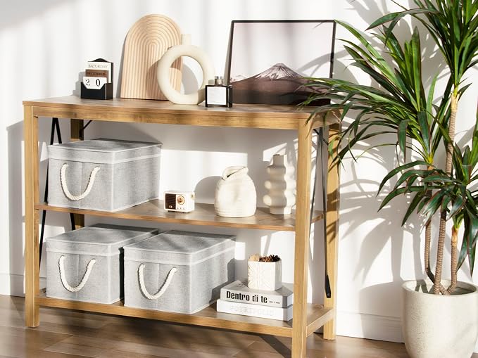 StorageWorks Storage Bins with Lids, Decorative Storage Boxes with Lid and Soft
