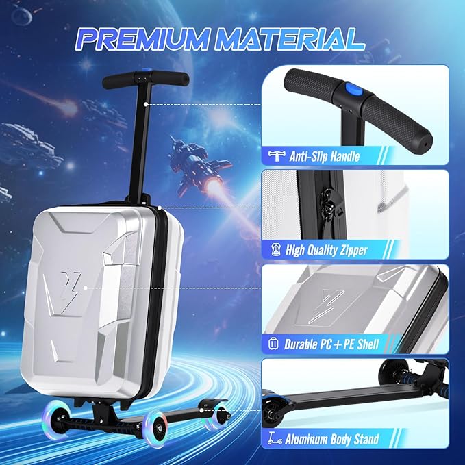 Scooter Suitcase for Kids & Adults, Foldable Carry On Travel Luggage, Hardside