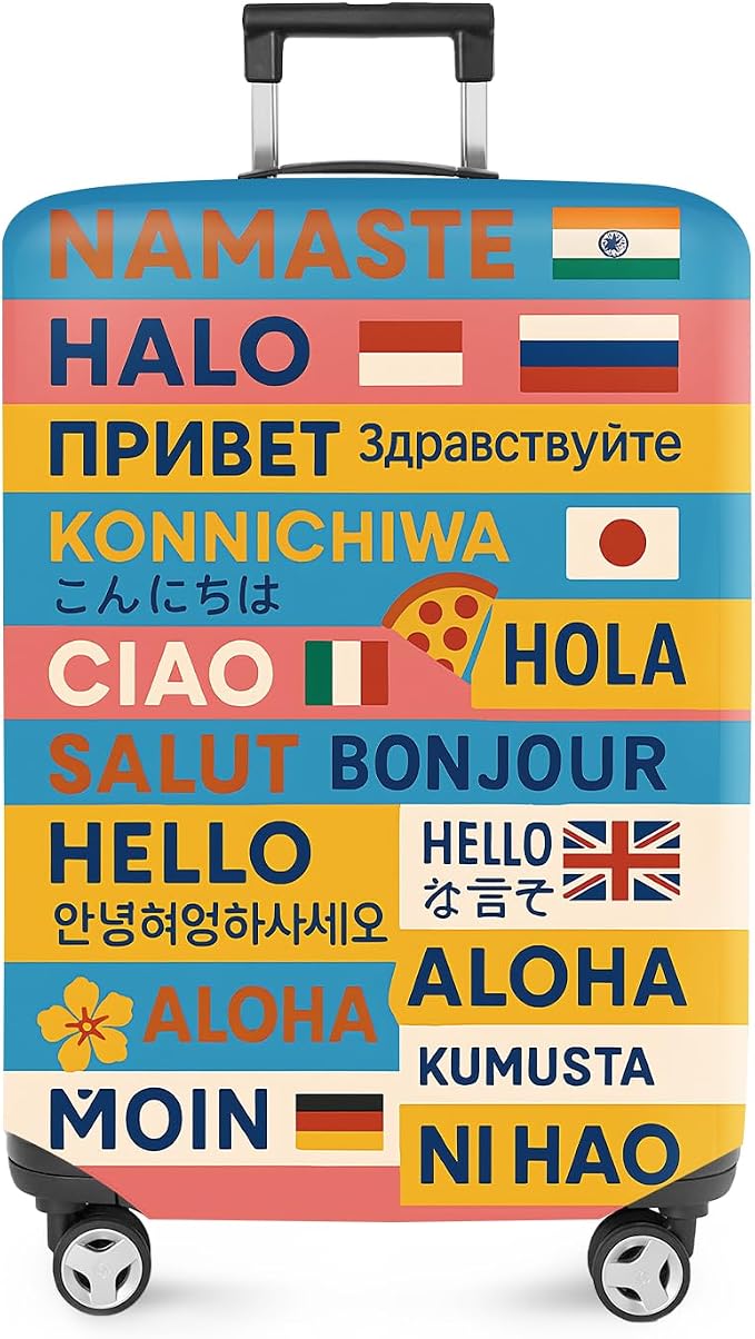 ANNA QUEEN Funny Multilingual Greetings Luggage Cover, Suitcase Protector