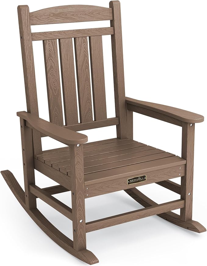 SERWALL Outdoor Rocking Chair, HDPE Patio Rocking Chair All-Weather Porch Rocker