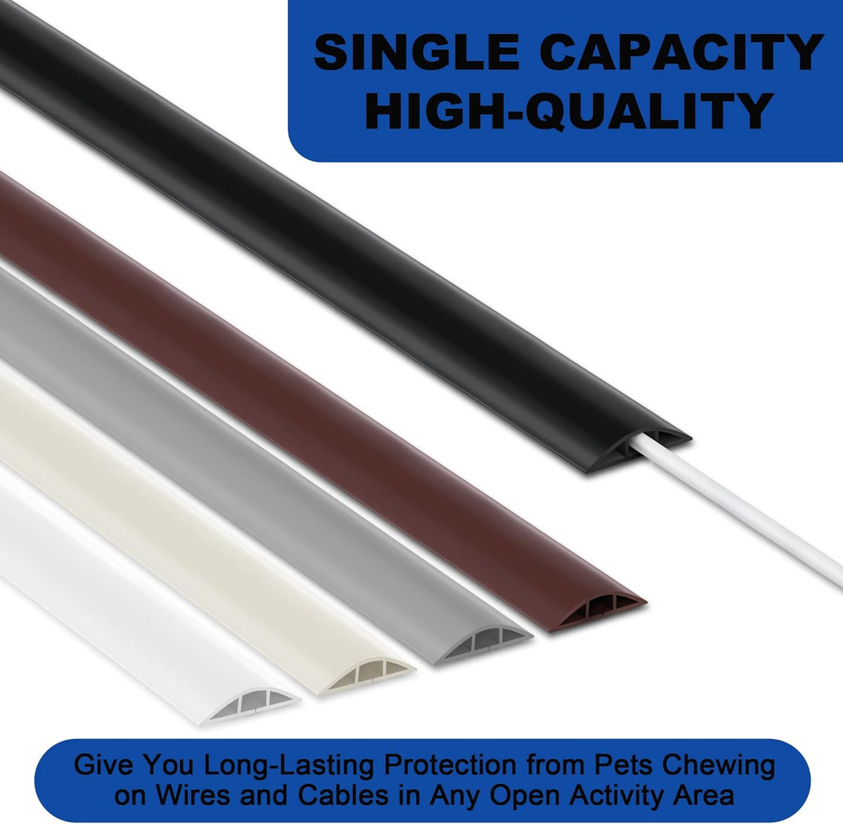 6ft Heavy Duty Cord Hider for Floor, Black Cable Management Cover, Hide Electrical Wires, Protector With 0.78" W x 0.32" H Cable Cavity