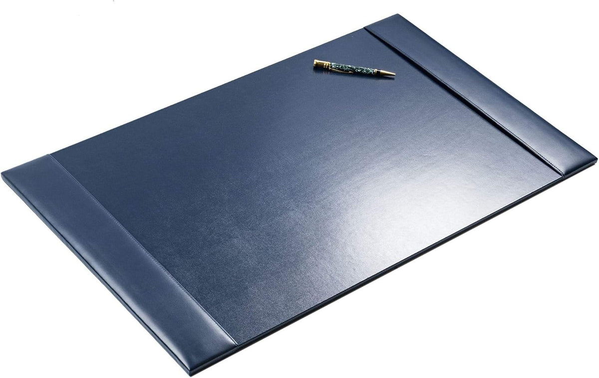 DACASSO Bonded Leather Desk Pad with Side Rails - Luxury Leather Desk Blotter for Writing (30 x 18, Navy Blue)