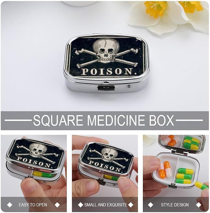 Metal 2 Compartment Pill Organizer Travel Friendly Portable Compact Pill Box