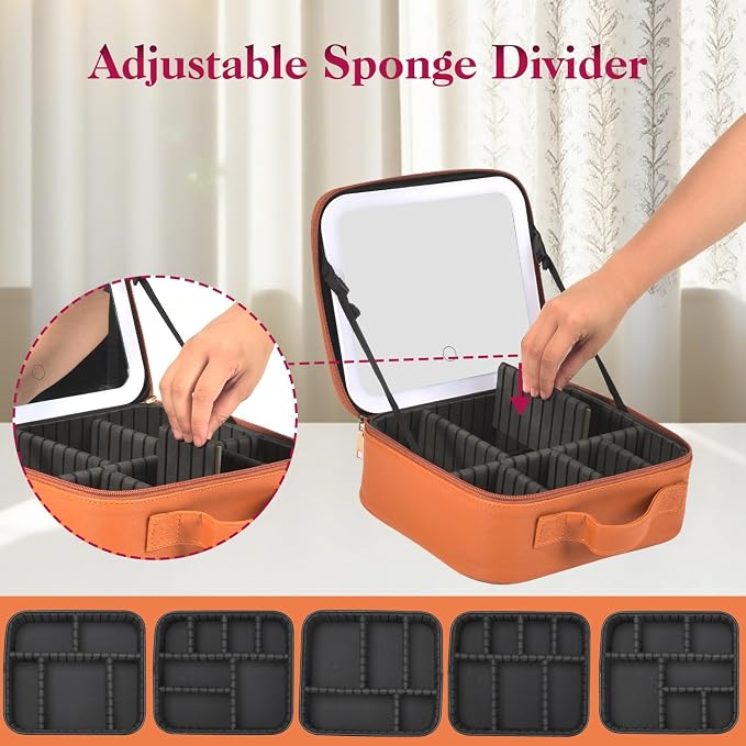 Travel Makeup Bag With LED Mirror, Makeup Travel Train Case with 3 Color Setting