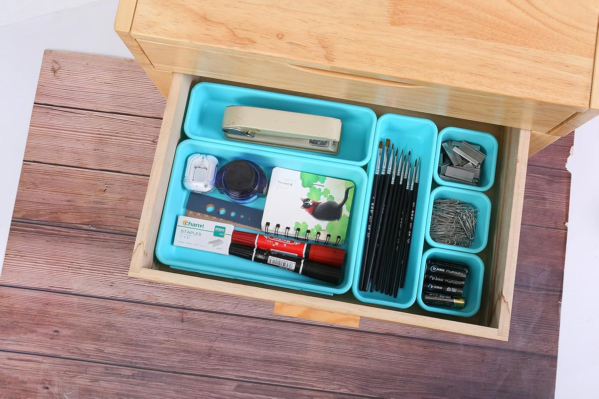 15 PCS Interlocking Desk Drawer Organizer Separator for Office,Bathroom,Kitchen,Makeup（Blue&Green）